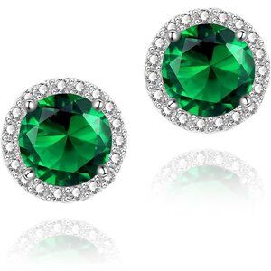 Women's Round Green Birthstone Elegant Mall Dainty Halo Cubic Zirconia Earring